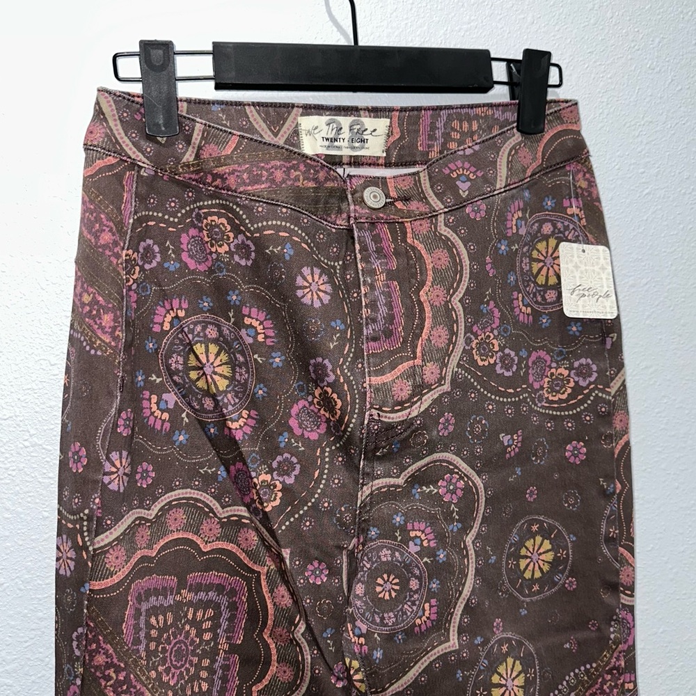 NWT Free People Just Float On Printed Flares Chocolate Combo 28 paisley purple - Picture 7 of 10